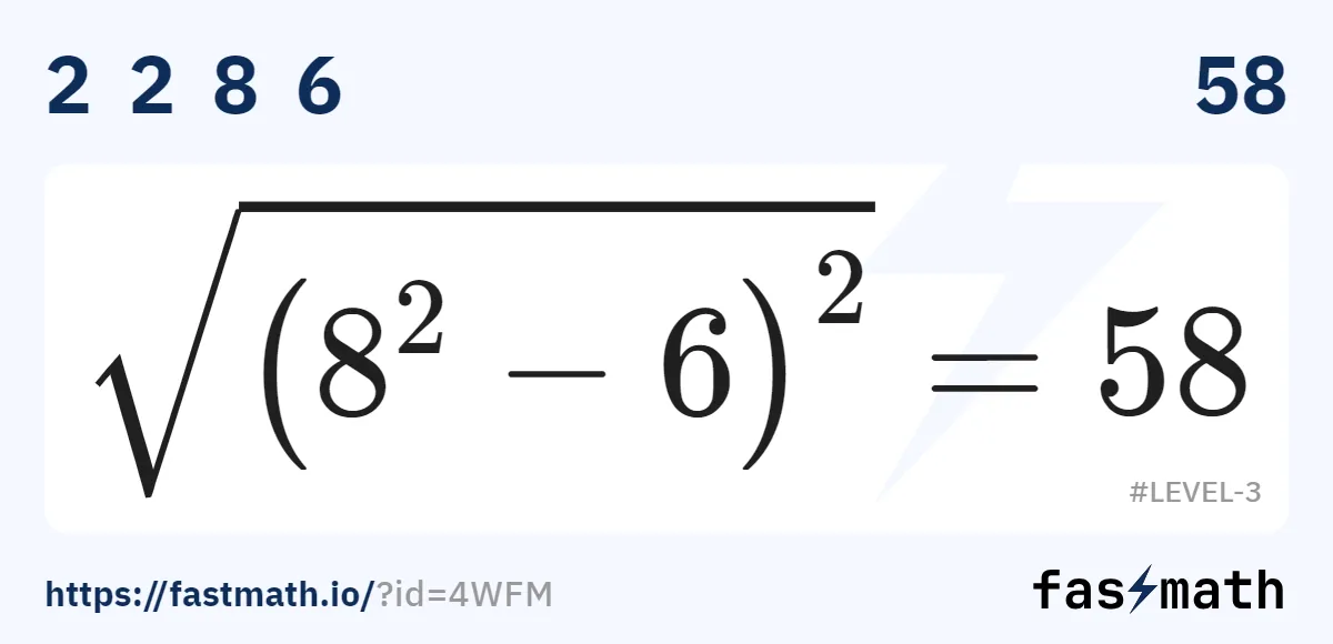 8 ยกกำลัง 2 ลบ 6 ทั้งหมดยกกำลัง 2 แล้วถอดรากที่สอง เท่ากับ 58